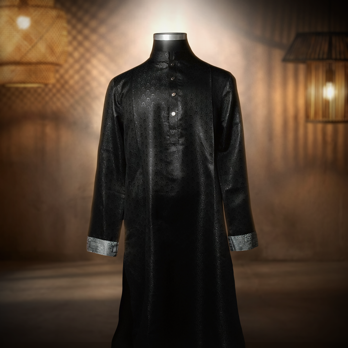 Black Panjabi with Ash Contrast-2 Midnight Elegance - Black Panjabi with Ash Contrast - Image 3