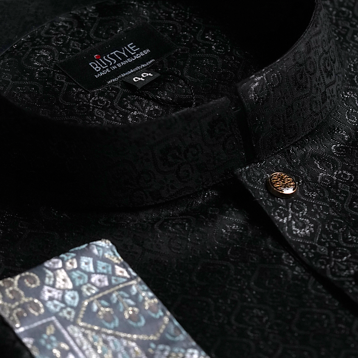 Black Panjabi with Ash Contrast-3 Midnight Elegance - Black Panjabi with Ash Contrast - Image 2