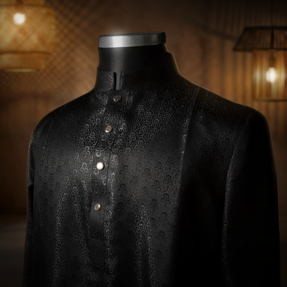 Black Panjabi with Ash Contrast blank