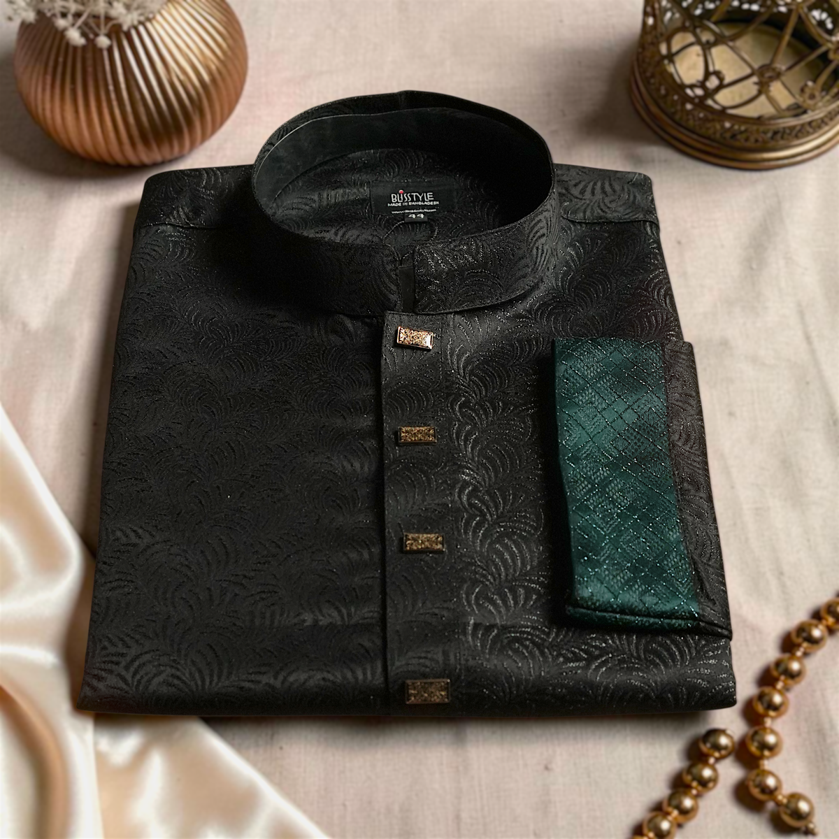 Black Panjabi with Green Contrast-4 Eclipse - Black Panjabi with Green Contrast - Image 4