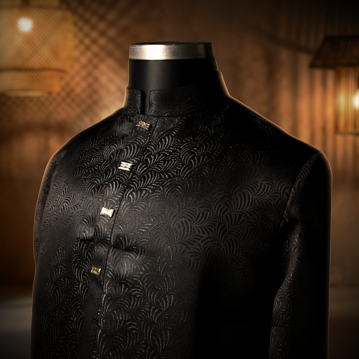 Black Panjabi with Green Contrast blank
