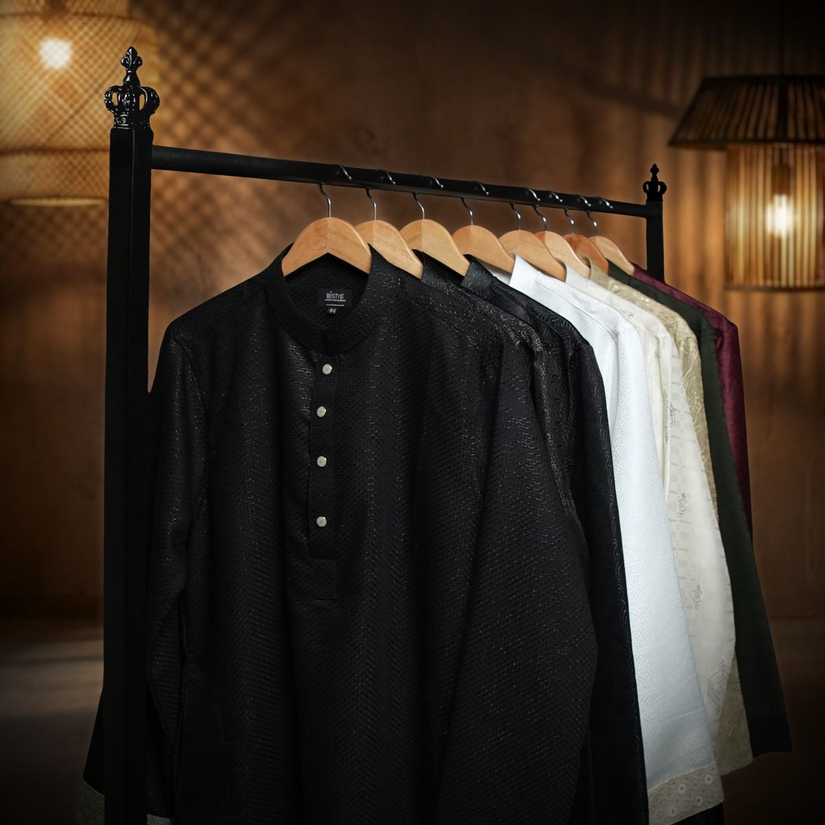 Black-Textured-Panjabi-with-Emerald-Contrast-6 Black Ember - Black Textured Panjabi with Emerald Contrast - Image 5