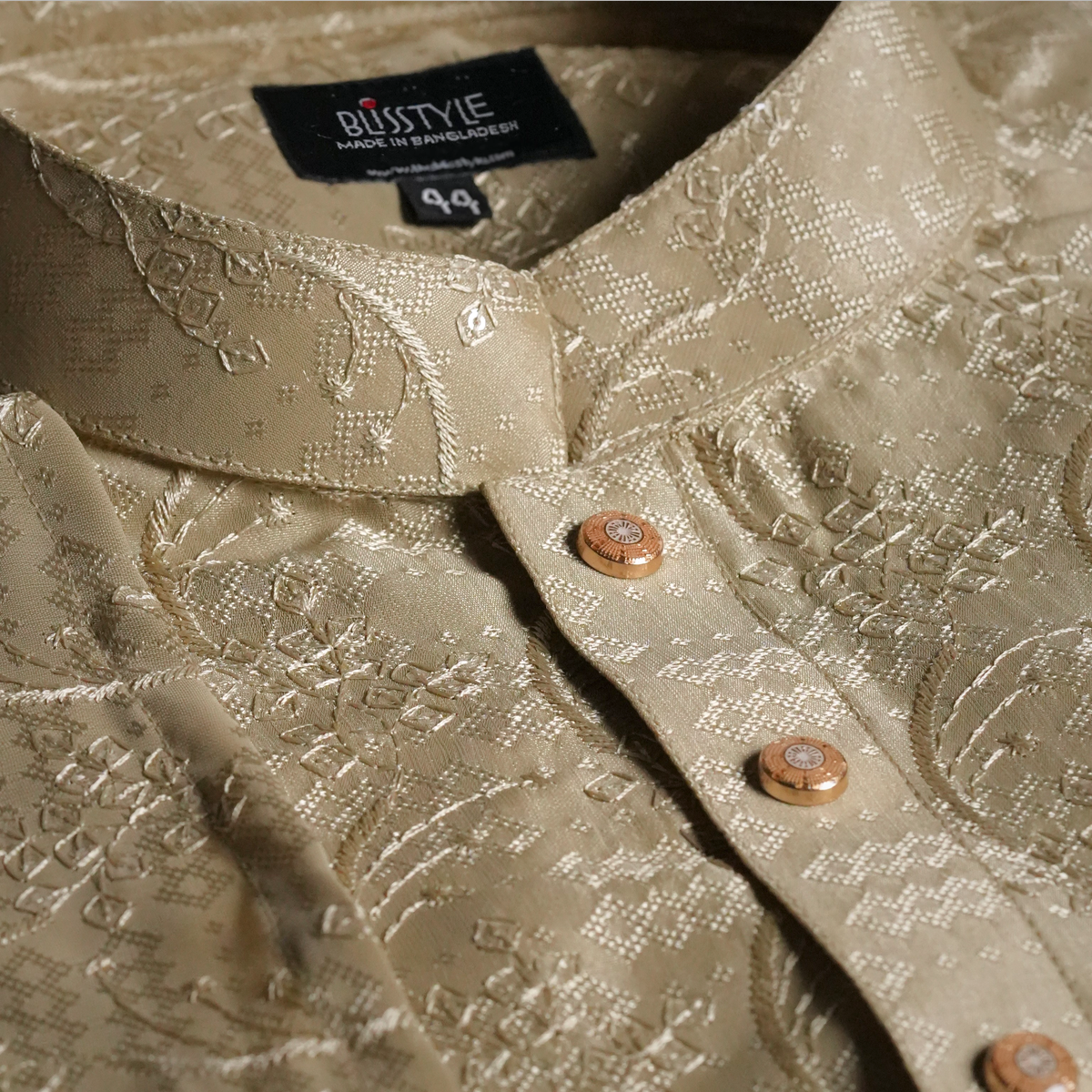 Creamy Off-White Panjabi with Contrast-3 Desert Sultan - Gold Textured Panjabi - Image 2