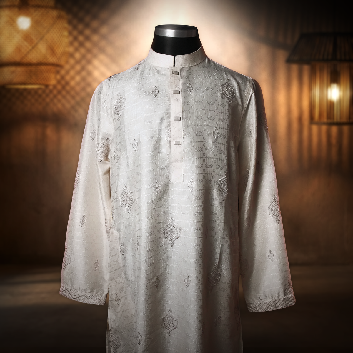 Creamy Off-White emroidery Panjabi with Contrast-2 Moonlight - Creamy Off-White Panjabi with Contrast - Image 3