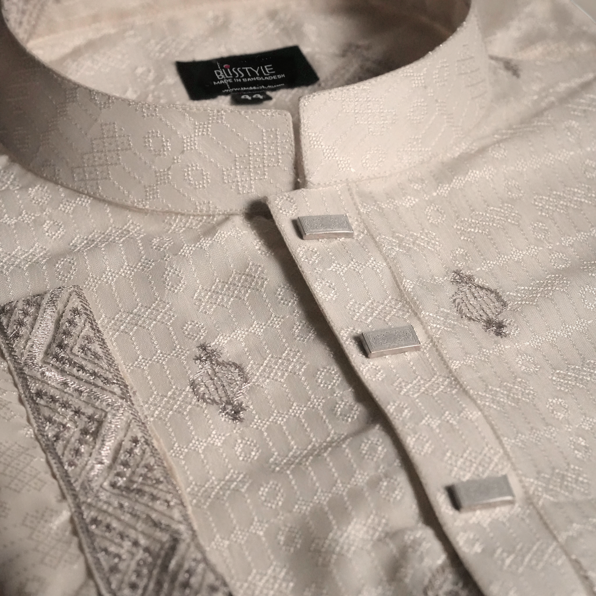 Creamy Off-White emroidery Panjabi with Contrast-3 Moonlight - Creamy Off-White Panjabi with Contrast - Image 2