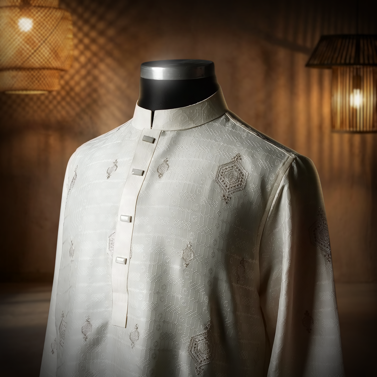 Creamy Off-White emroidery Panjabi with Contrast blank