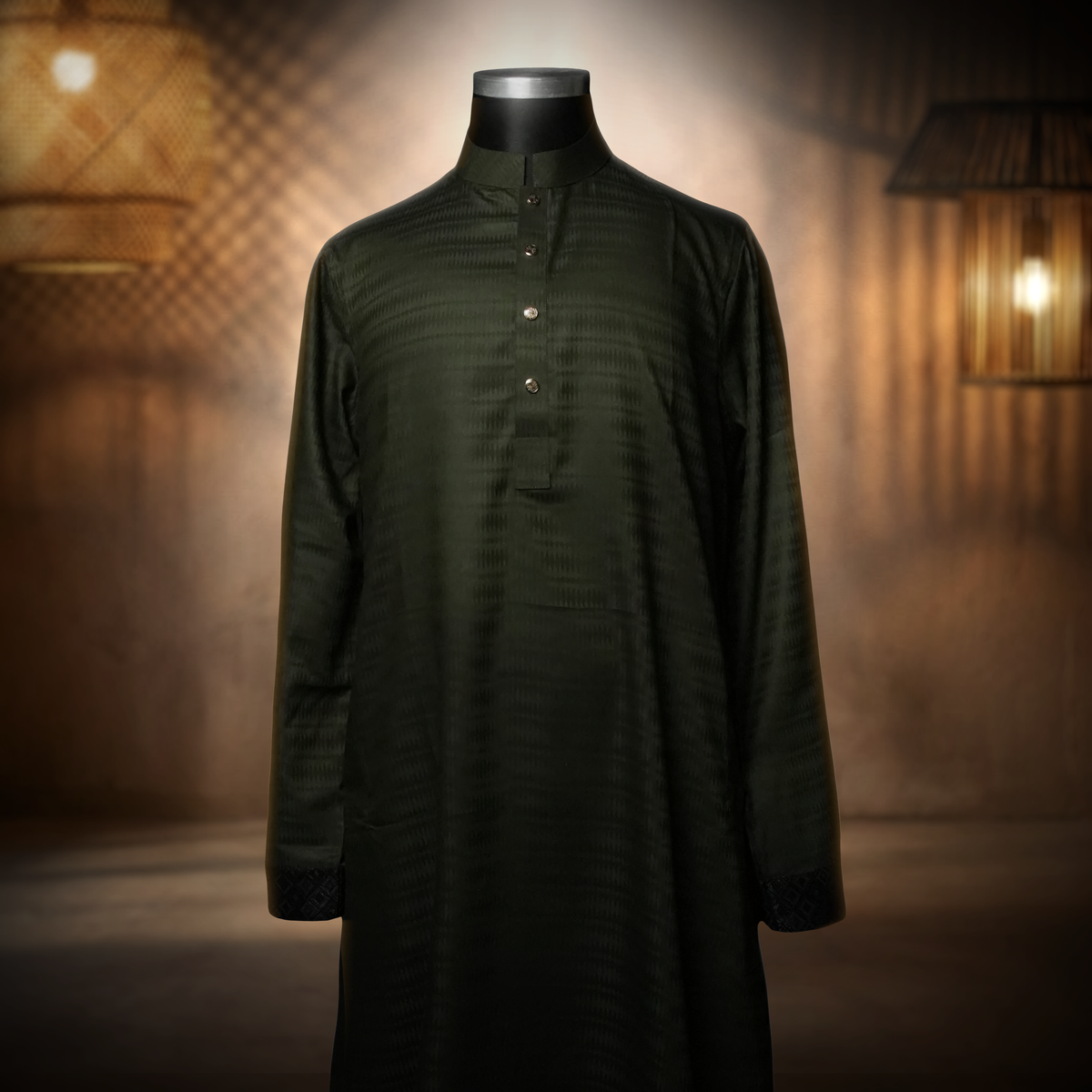 Green Panjabi with Black Contrast-2 Shadow Olive - Green Panjabi with Black Contrast - Image 3