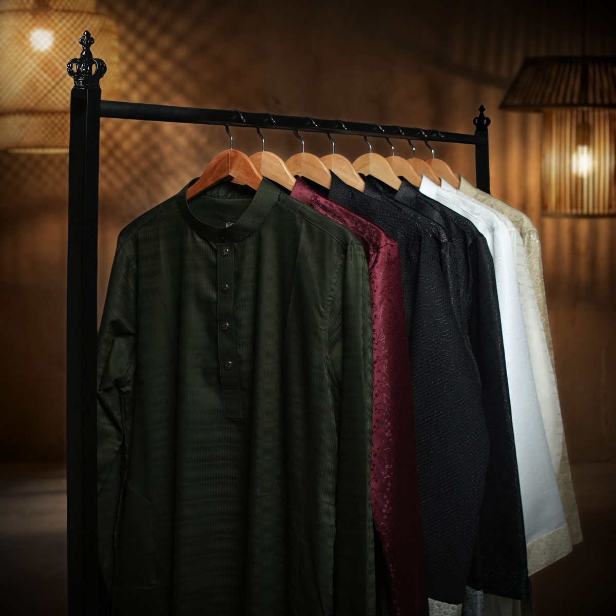 Green Panjabi with Black Contrast-6 Shadow Olive - Green Panjabi with Black Contrast - Image 5