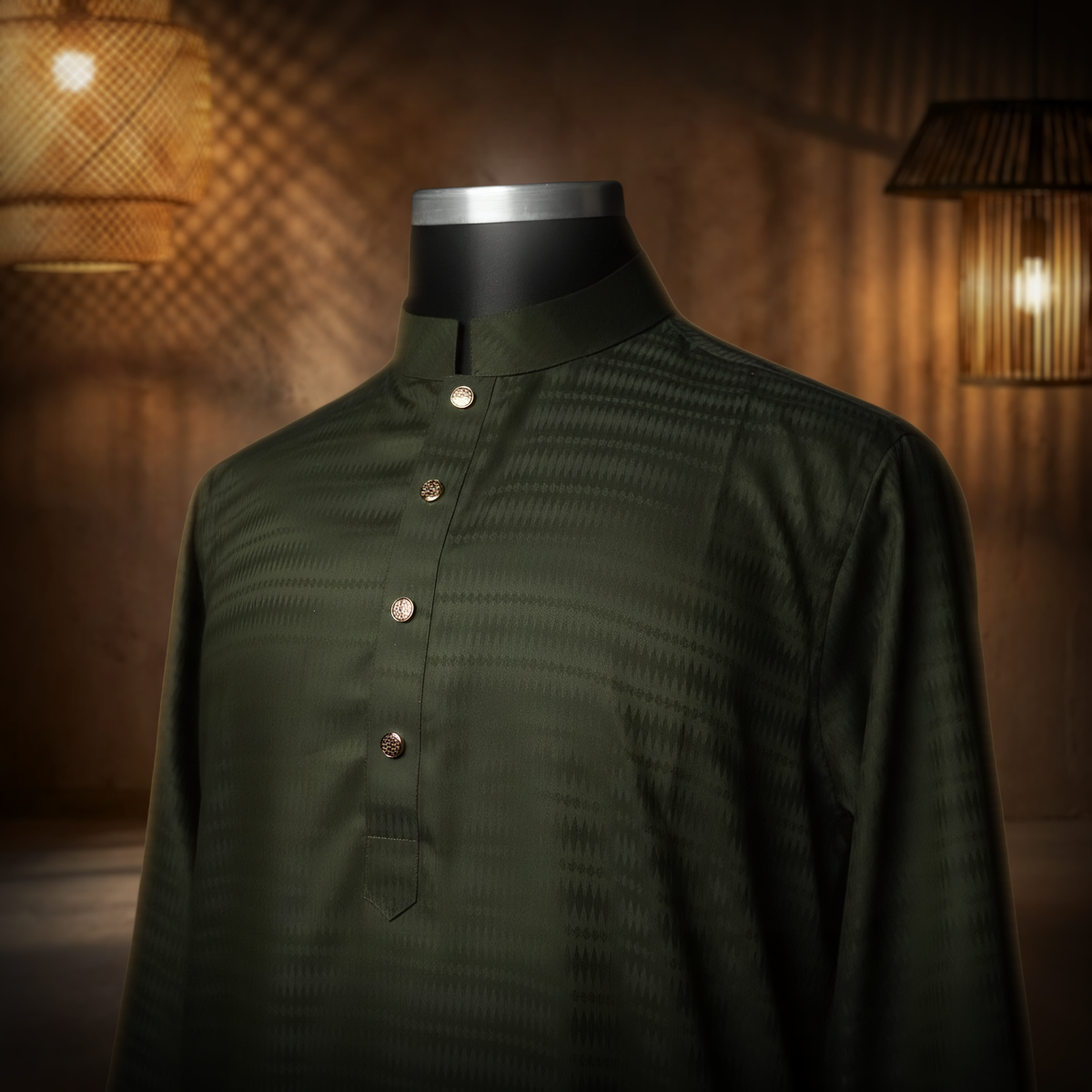 Green Panjabi with Black Contrast blank