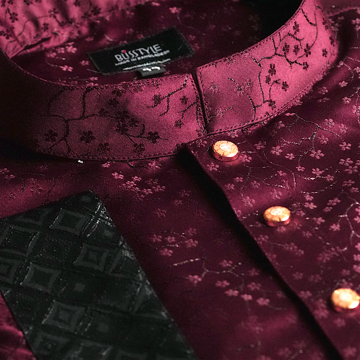 Maroon Panjabi with Black Contrast-3 Velvet Wine - Maroon Panjabi with Black Contrast - Image 2