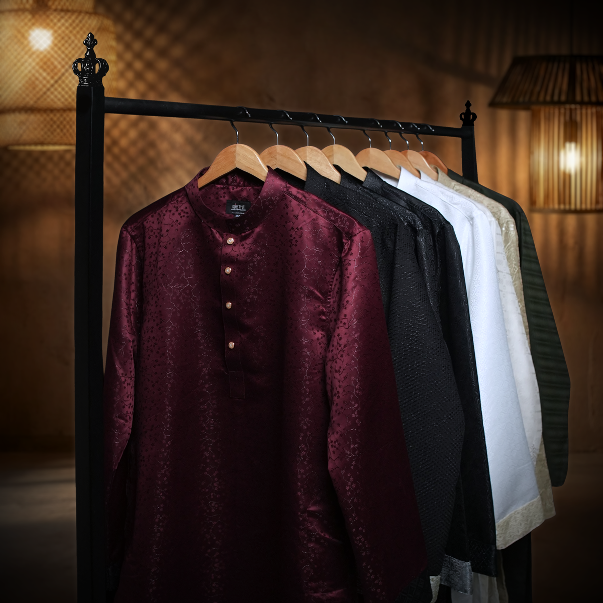 Maroon Panjabi with Black Contrast-6 Velvet Wine - Maroon Panjabi with Black Contrast - Image 4